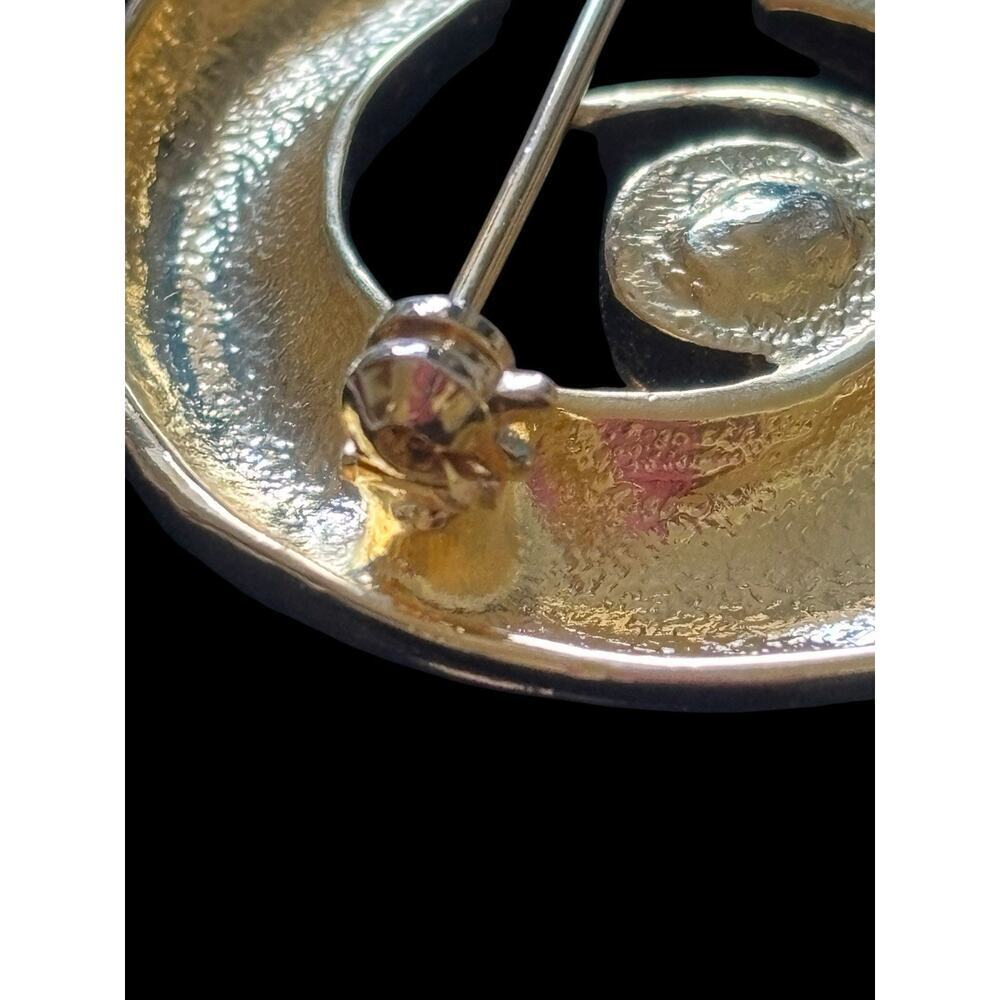 Gold Tone Rhinestone Swirl Brooch Pin Vintage Fashion 1980s Glamorous Statement - Picture 3 of 8